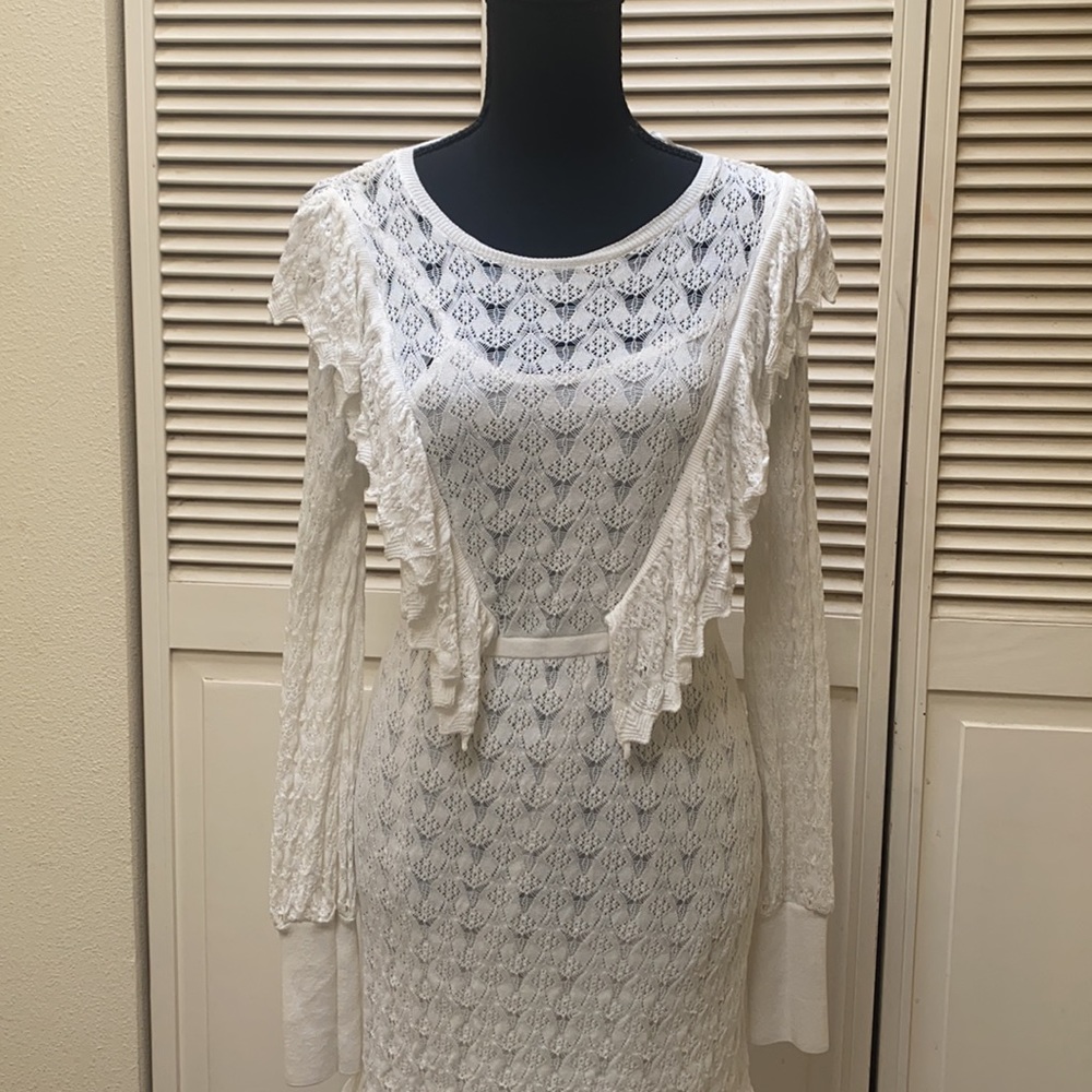 ZARA White Knit Lace Mini Dress - Picture 6 of 11